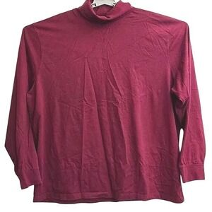 LL Bean Mens XXL‎ Long Sleeve Mock Neck Maroon Cotton Top Traditional Fit